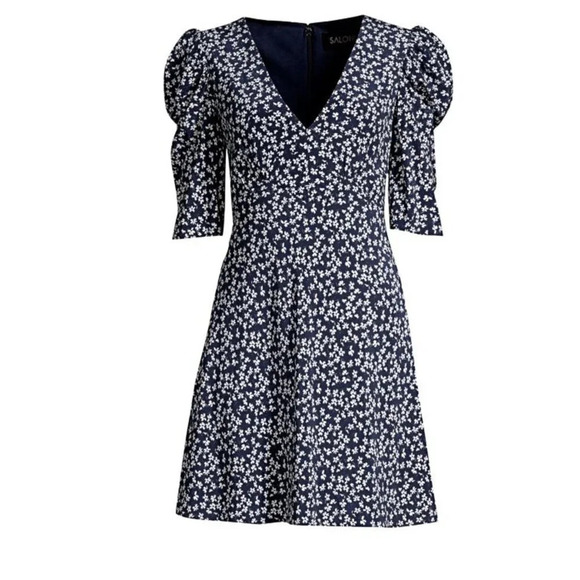 SALONI Colette Silk Minidress In Navy Painterly $550 - Picture 2 of 15